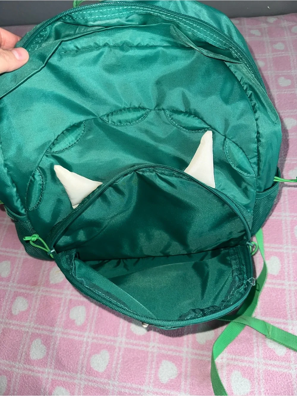 Kids Green Dinosaur Backpack with 3D Horns - Cute Dino Face